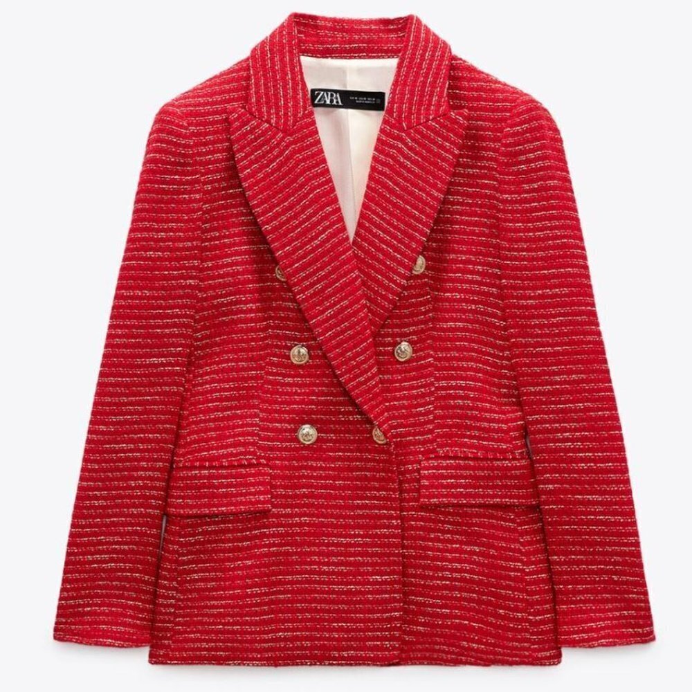 ZARA TEXTURED DOUBLE-BREASTED BLAZER SIZE S 2324 684 094